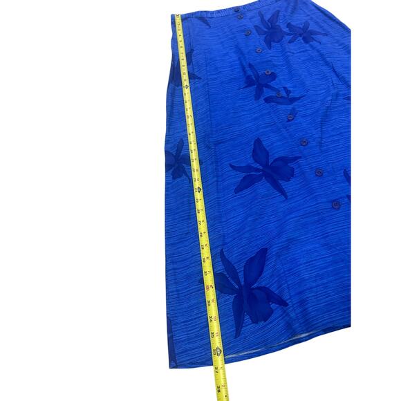 Blue Floral A-Line Midi Skirt 1X Maggie McNaughton Boho Button Front Rayon Lined - Picture 4 of 6
